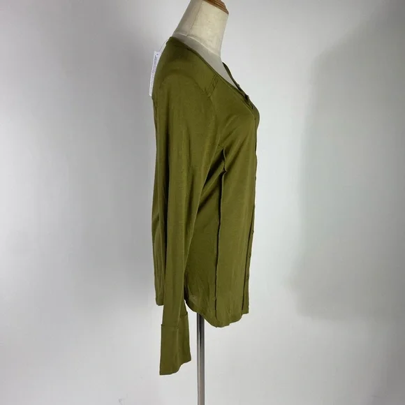 NWT YOUNG FAB BROKE Soft Button Down Long Sleeve Tshirt Olive Green Womens Med - Picture 7 of 8